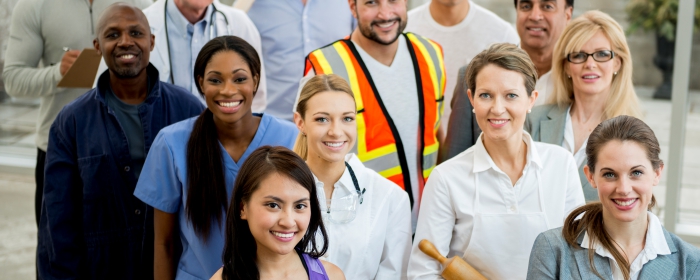 Group of frontline workers from various industries